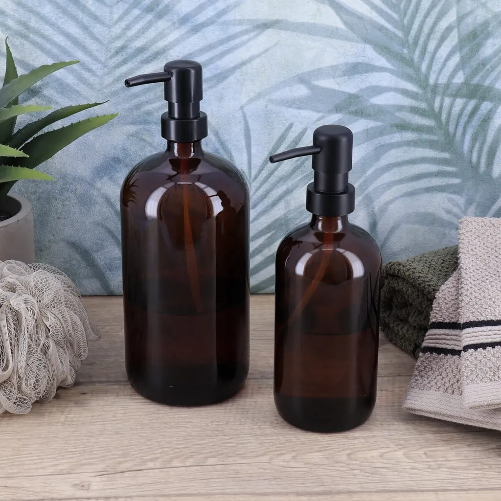 Pousse-mousse en verre ambré PURE 500ml pour savon liquide et lotion