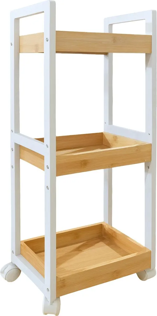 Chariot de rangement en bambou avec 3 étagères réglables - Modèle B20