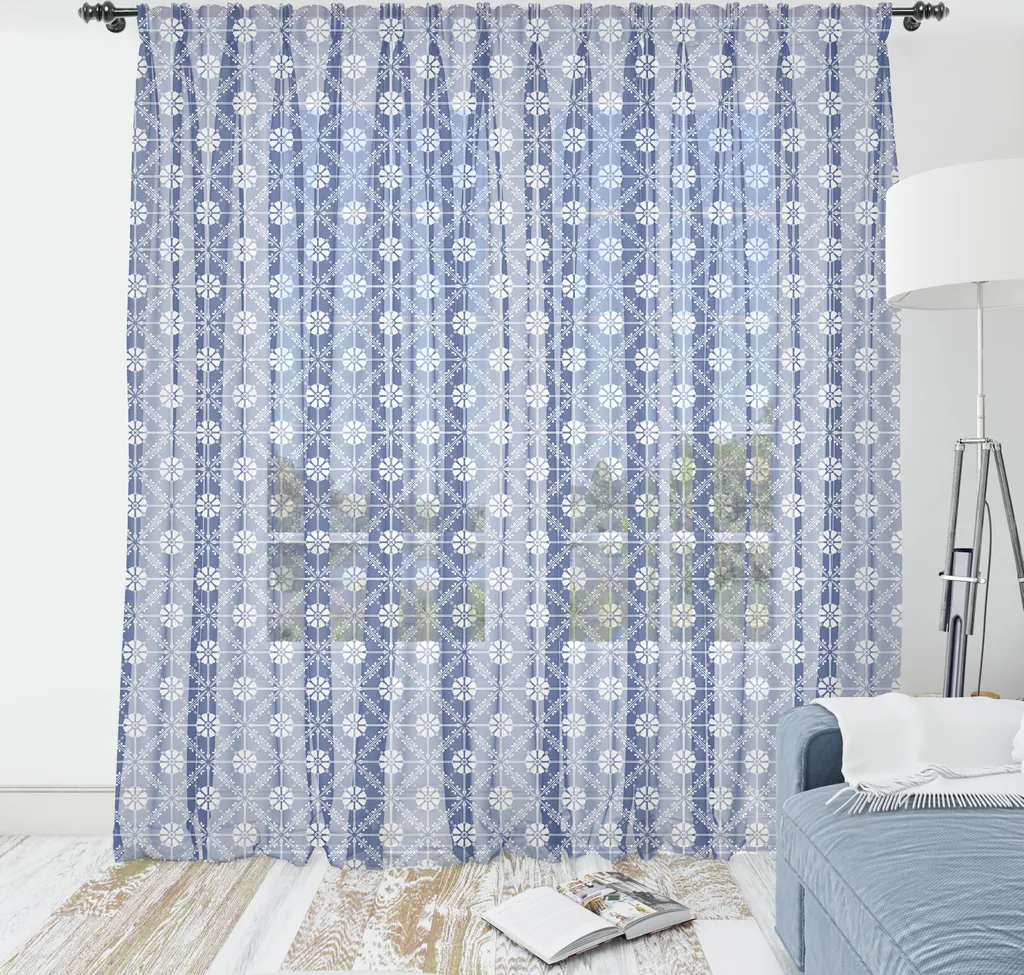 Tapisserie ABAKUHAUS Azulejo Fleurs Portugaises en Satin 240x274 cm