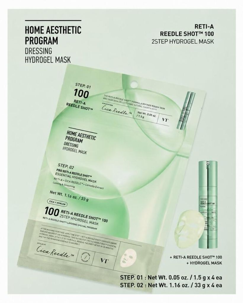 VT Cosmetics Reti-A Reedle Shot 100 Hydrogelmaske mit 2 Schritten, 4 Blatt