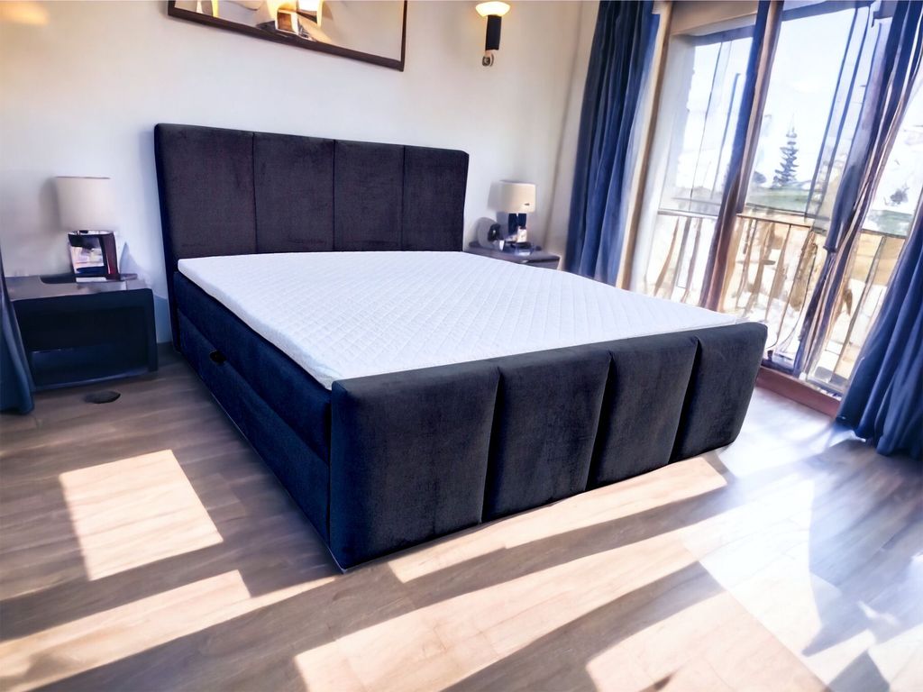 Boxspringbett OSLO II 180 x 200 cm Amor Velvet 22 Schwarz Bett mit zwei Bettkästen und H2 Matratze,Komplett-Set mit Matratze und Topper