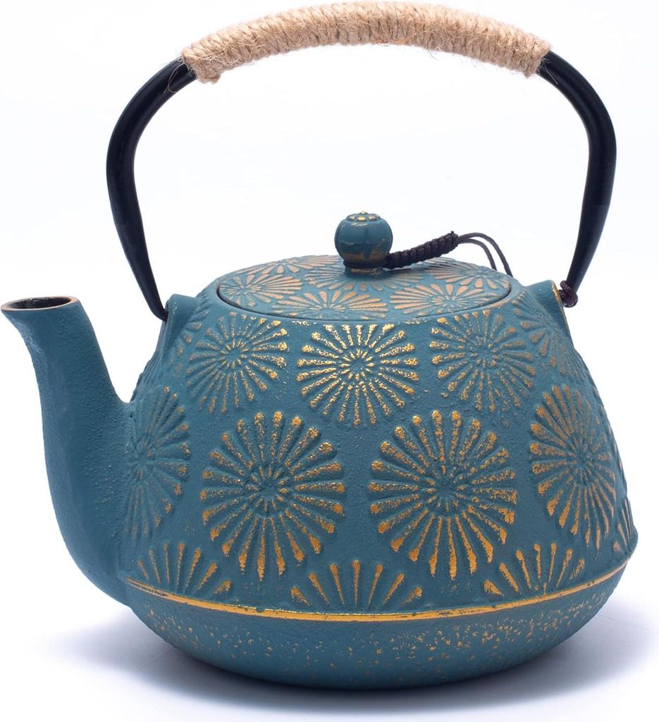 Teekanne für den Herd - Gusseisen-Teekessel mit Infuser - 1200 ml Fassungsvermögen - Sakura-Design - Japanische Teekanne - Emailliertes Innenlebe...