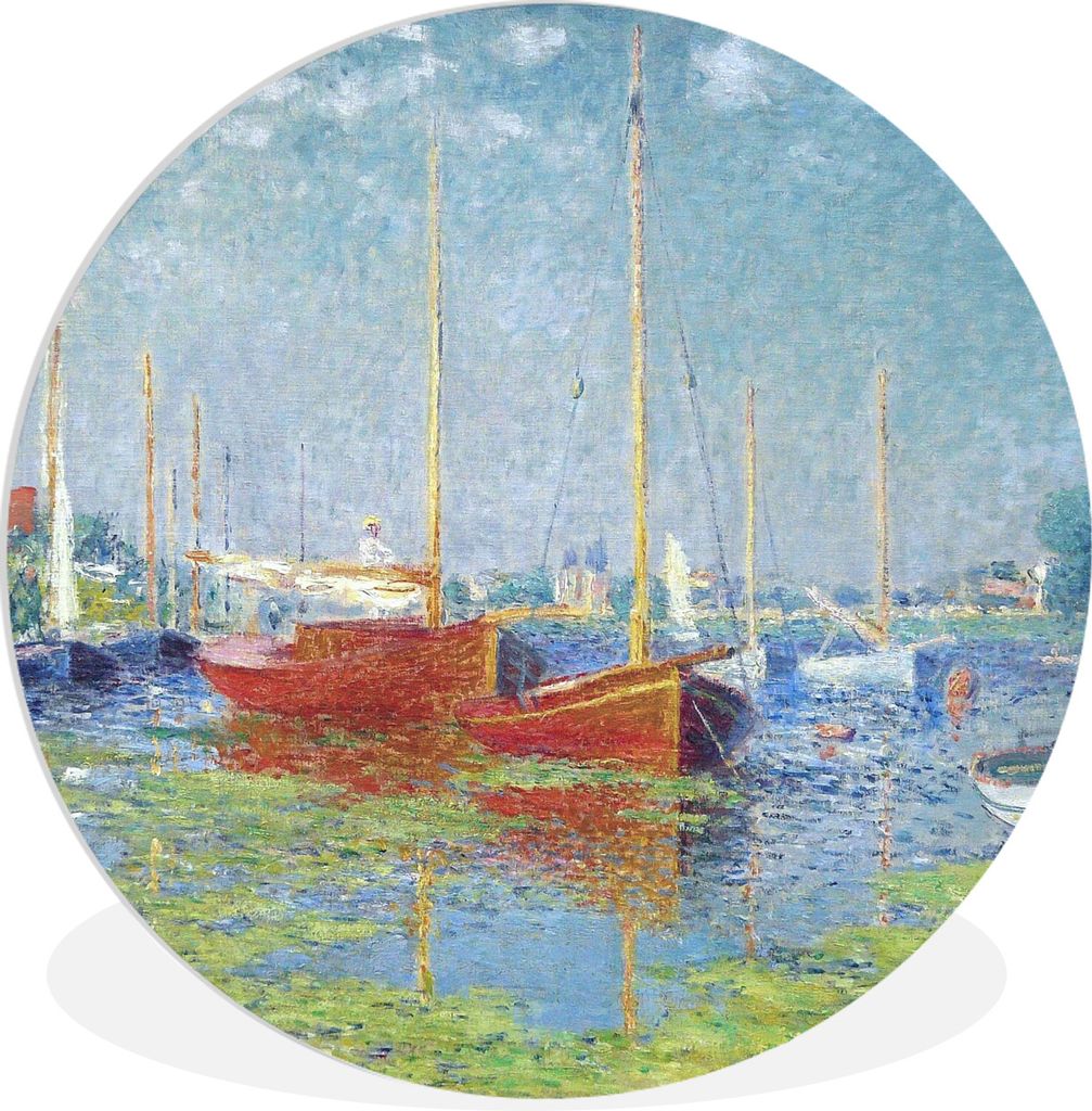 MuchoWow Rundes Wandbild - Runde Bilder Rote Boote bei Argenteuil - Gemälde von Claude Monet Ø 60 cm Kreis Wanddekoration Kunststoff - Wandkrei...