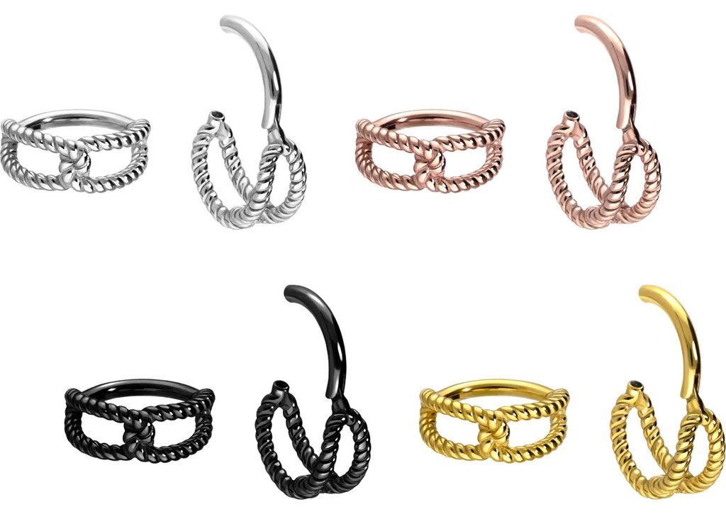 Ohrpiercing, Nasenpiercing, Septum Piercing Chirurgenstahl Segmentring Clicker KNOTEN + GEDREHT Silber Innendurchmesser: 8 mm