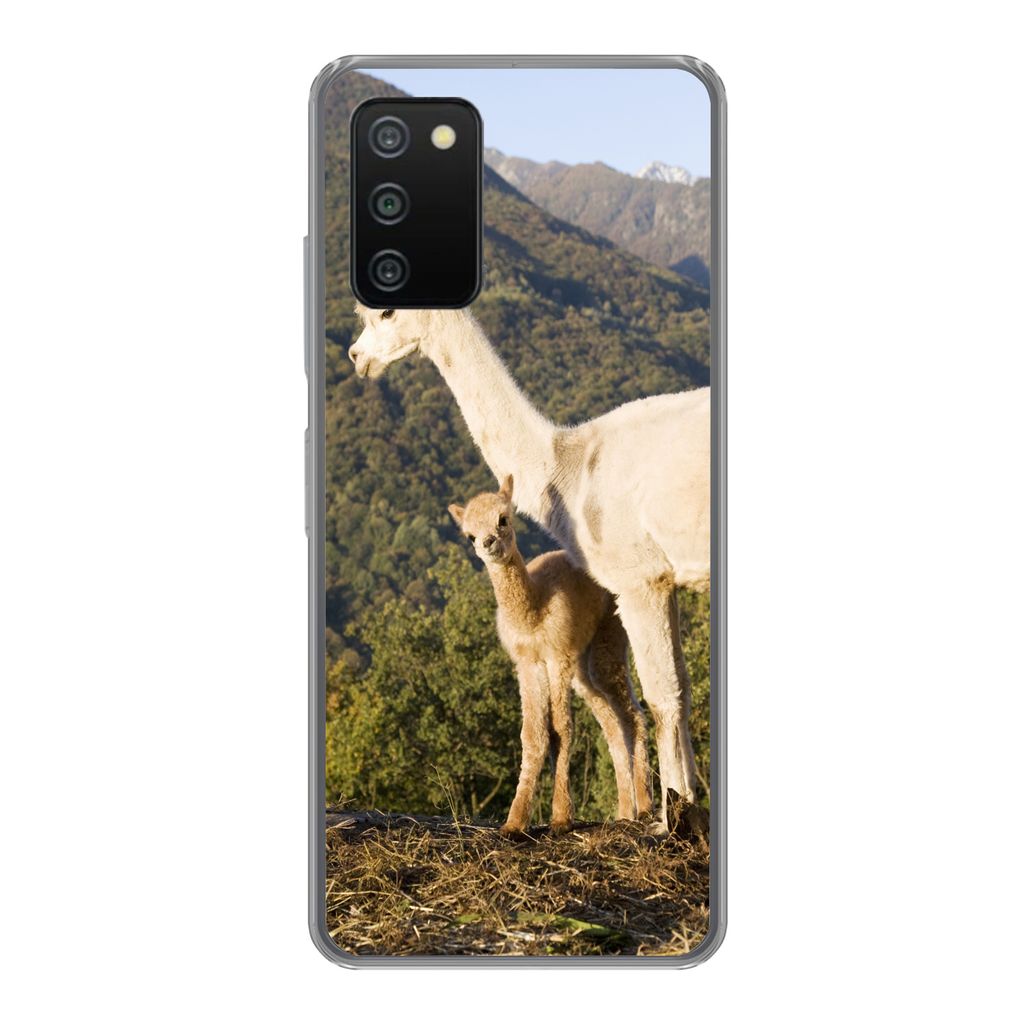 MuchoWow Handyhülle Schutzhülle Hülle für Samsung Galaxy A03s Alpakas - Berge - Natur Silikon Softcase Handy Hülle - Schutz