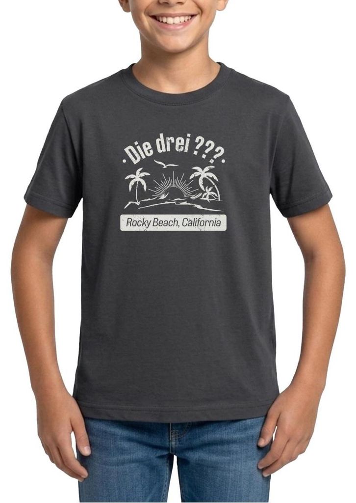 Spreadshirt Die Drei Fragezeichen Rocky Beach Design Mit Palmen Teenager T-Shirt, 152/164 (12-14 Jahre), Dunkelgrau