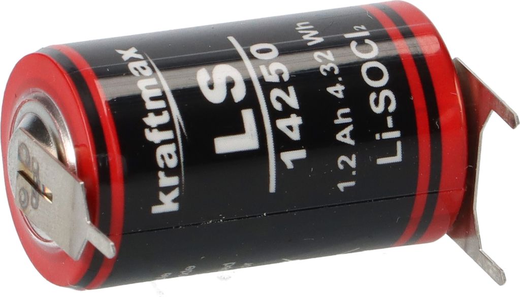 Kraftmax Li 3,6V Batterie mit Pins - -/+ LS14250 1/2 AA