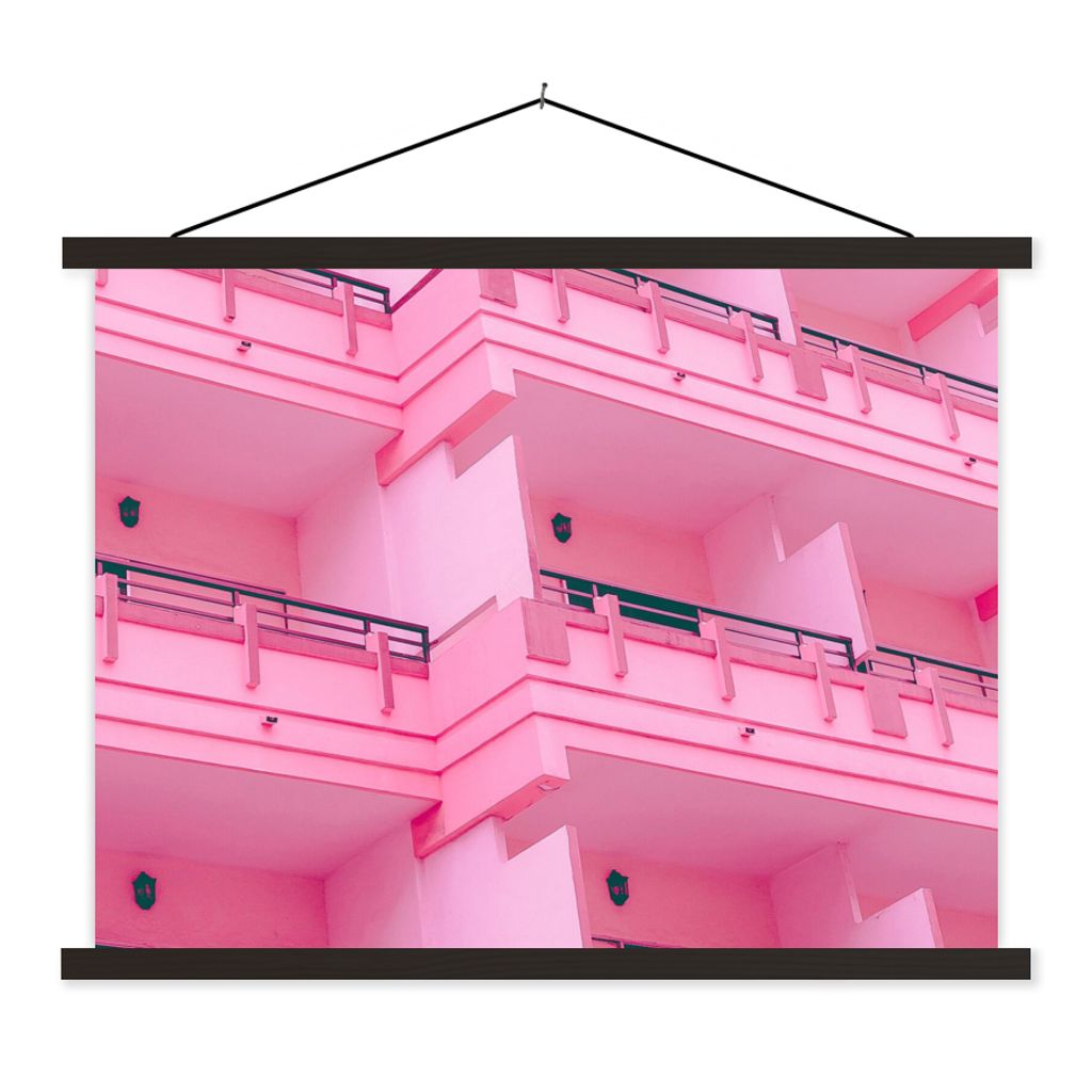 MuchoWow Textilposter Balkon - Sommer - Rosa - Architektur 150x113 cm mit schwarzem Rahmen - Wohnzimmer