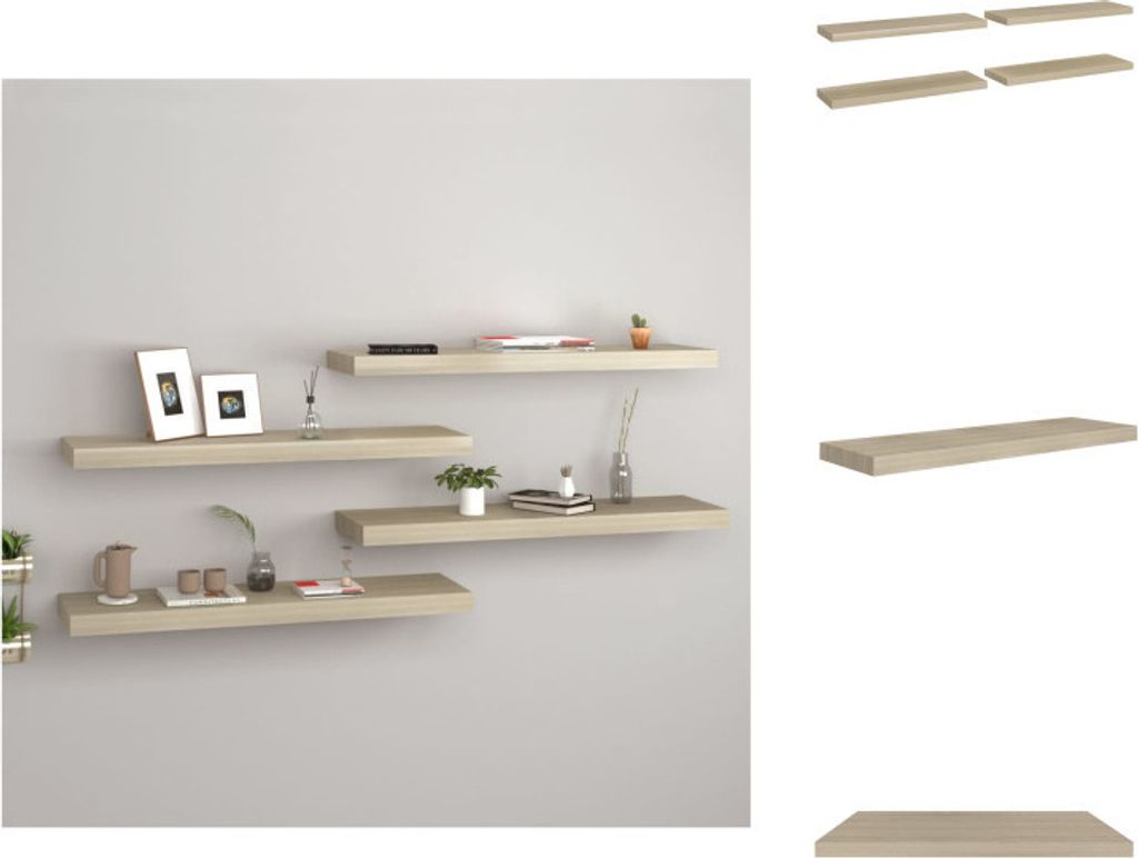 vidaXL Schweberegale 4 Stk. Eiche-Optik 80x23,5x3,8 cm MDF - Wandregale