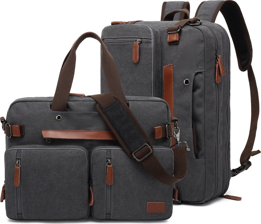 Laptoptasche 2 in 1 Laptop-Rucksack Schultertasche für 15,6-Zoll-Laptop –Canvas Grau