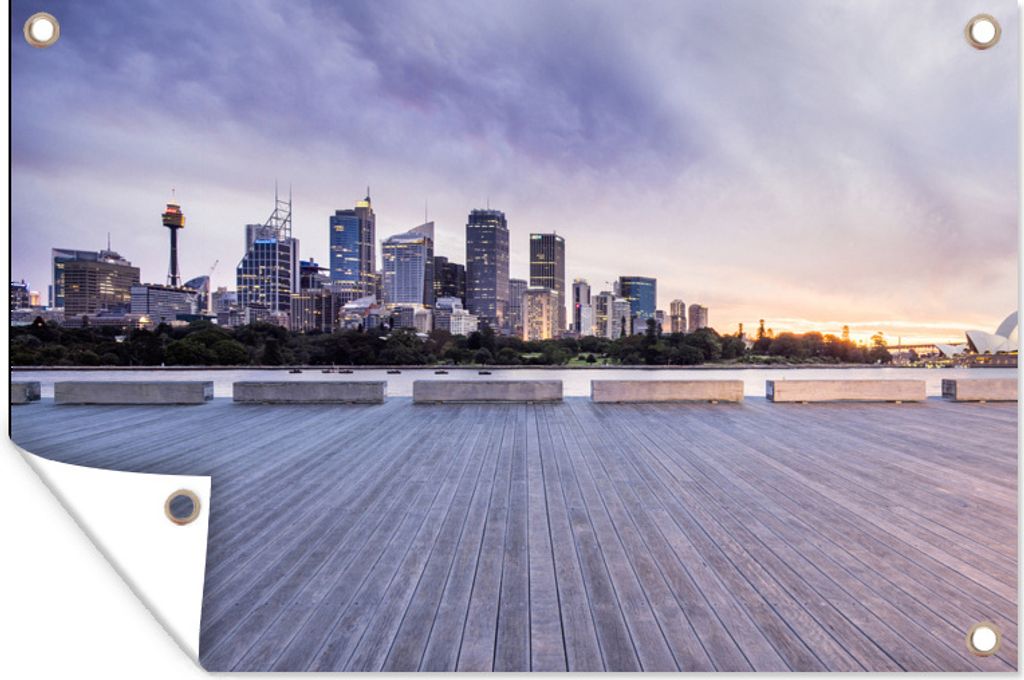 MuchoWow 120x80 cm Outdoor-Poster Gartendeko Sichtschutz Garten Poster für den Garten Die Skyline von Sydney in schönen Lila-Tönen