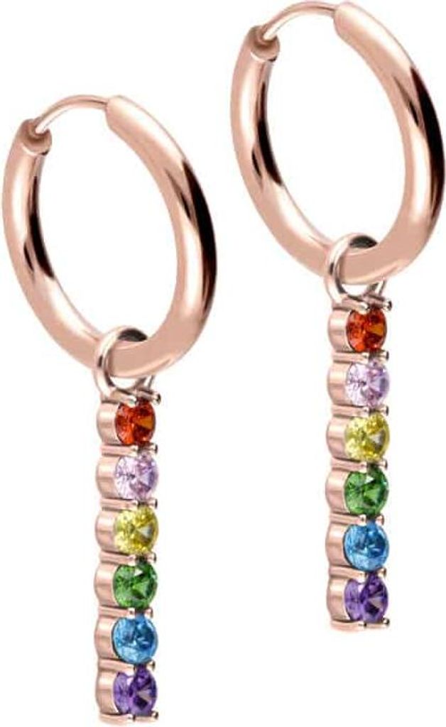 Chirurgenstahl Ohrclicker Creolen BUNTER KRISTALLBALKEN RoséGold Innendurchmesser: 12mm + Designstärke: 1,6mm