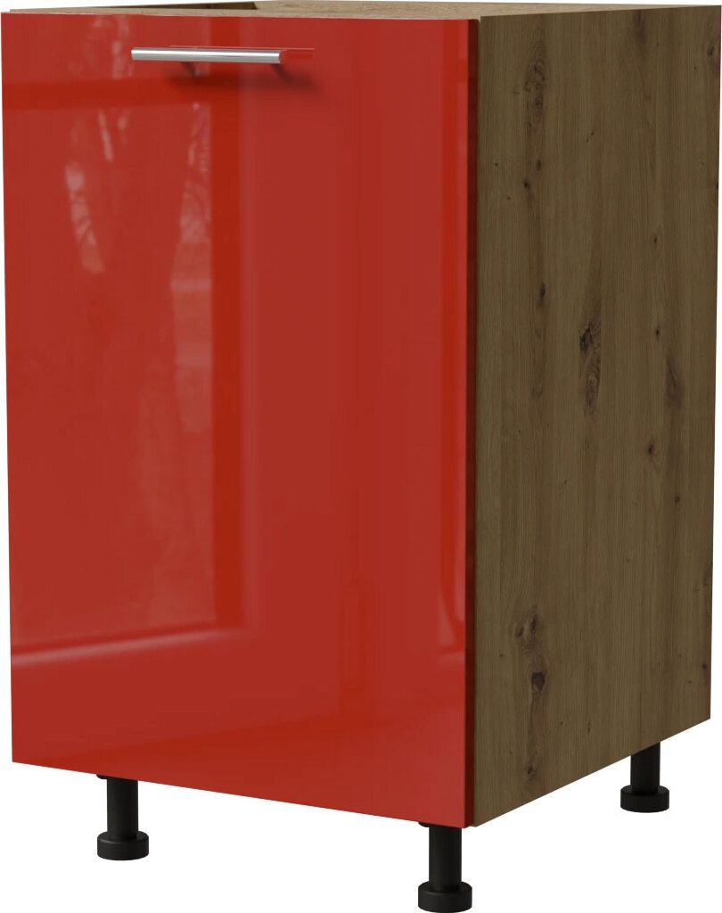 Küchenunterschrank BRERRA 50x82cm lackiert Farbe wählbar BR-D1D/50,RAL 3002 karminrot Hochglanz,Eiche Artisan