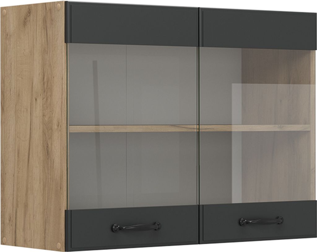 Vicco Küchenglashängeschrank R-Line, 80 cm, Anthrazit Landhaus/Goldkraft Eiche