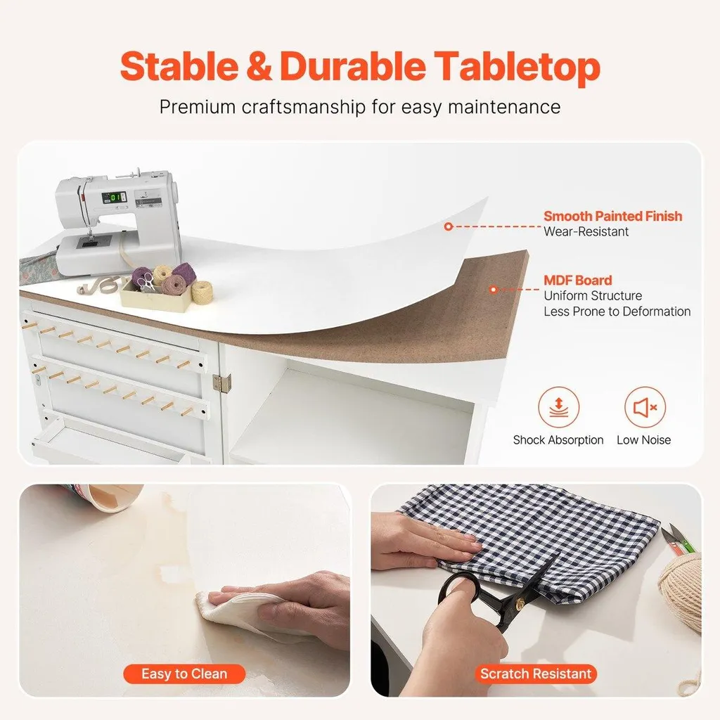 Table à coudre pliante blanche avec roulettes et rangement modulable - 5