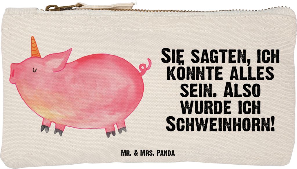 Mr. & Mrs. Panda Pouch Einhorn Schwein Größe S Klein - Weiß - Geschenk, pencil case, Kulturtasche, Funny, kosmetiktäschchen, Unicorn, Spruch, B...