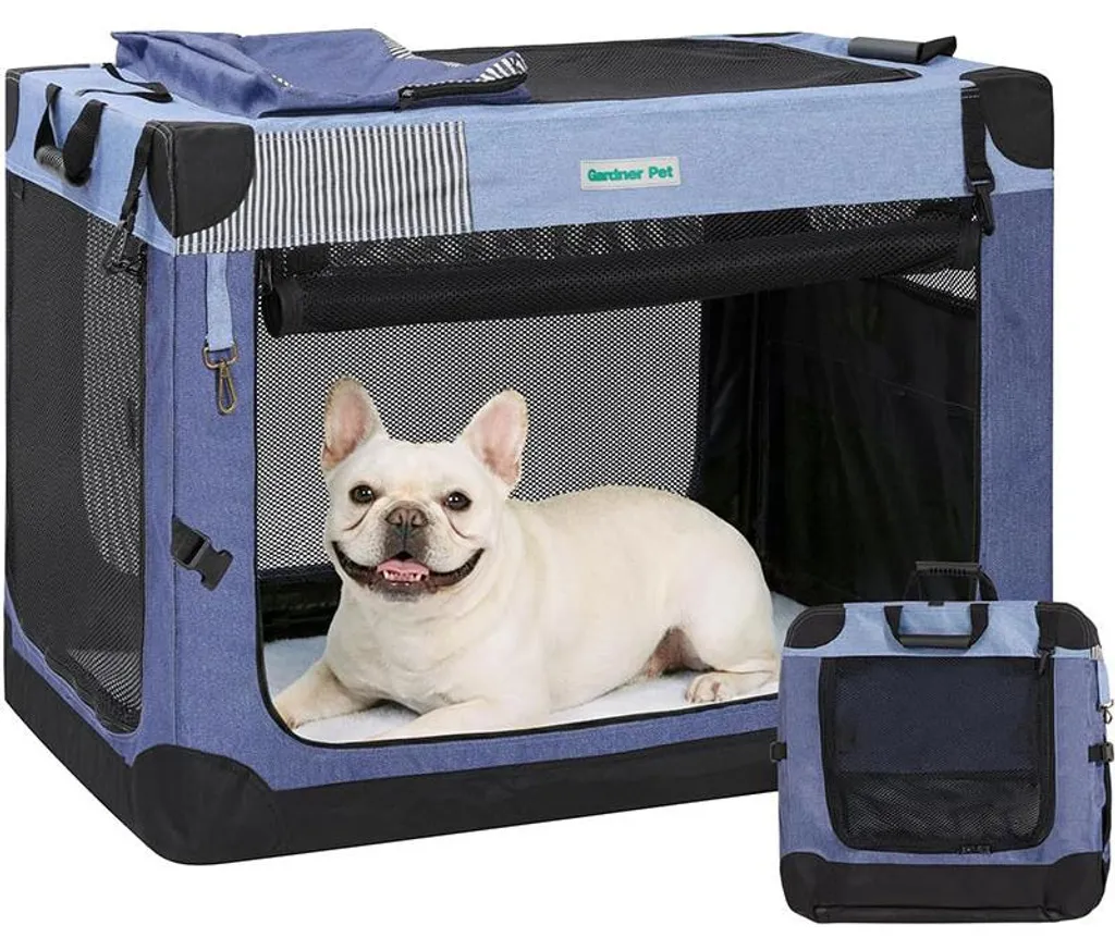 Cage transport pliable chien bleue 66 cm pour stopper stress voyage