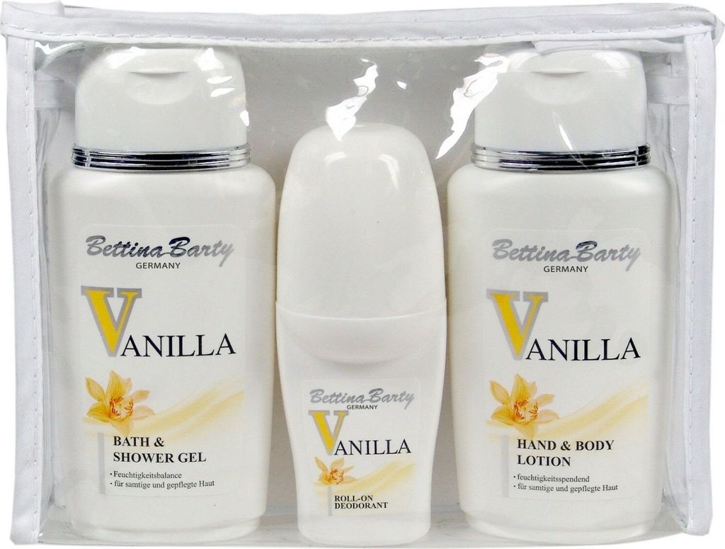 Bettina Barty 27 Vanilla Mini Travel Set Shower Gel Lotion and Deo Roll-On