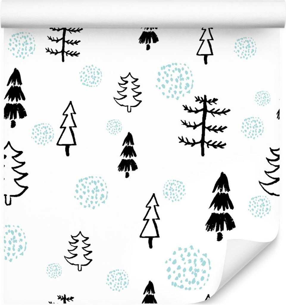 10m VLIES TAPETE Rolle Kinderzimmer Wald Bäume Natur Schnee Punkte XXL