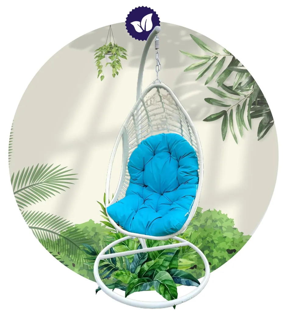 Fauteuil suspendu robuste et imperméable pour jardin blanc et bleu