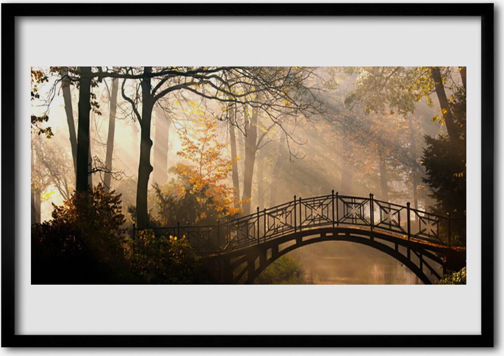 Bild 70x50 MDF-Rahmen Wandkunst Wald-Bridge-Architektur