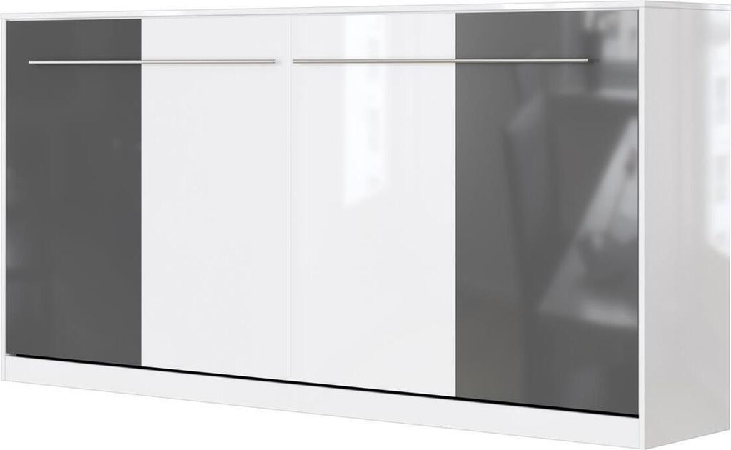 SMARTBett Schrankbett Standard Weiss Hochglanz/Anthrazit & Weiss Hochglanz 90 Horizontal
