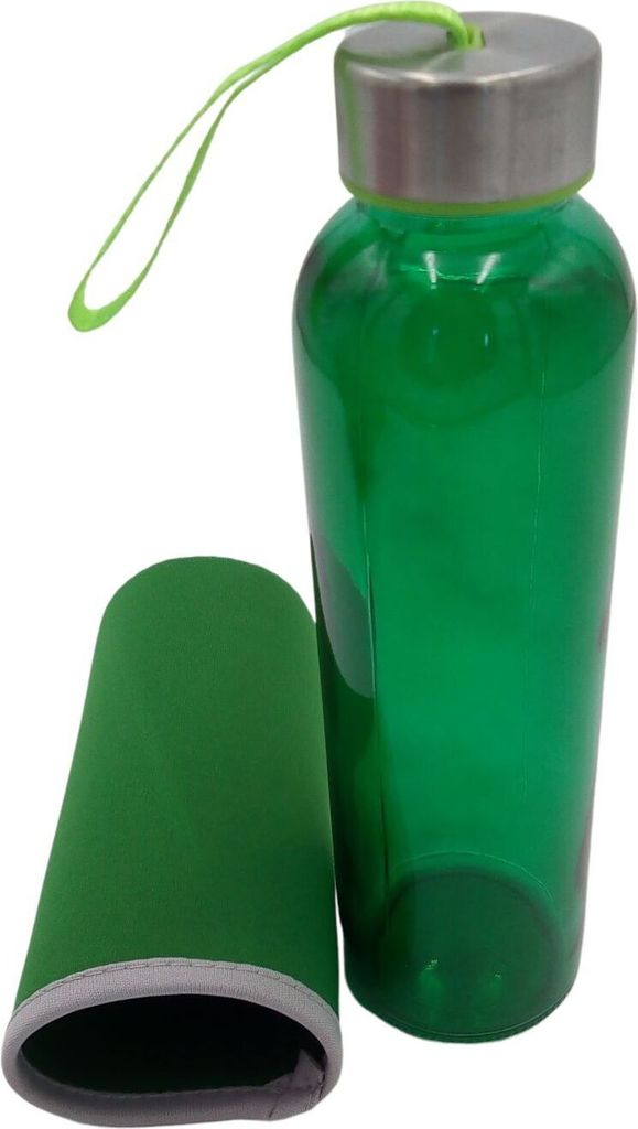 BURI Glas Trinkflasche 0,5L mit Schutzhülle Wasserflasche Glasflasche Getränkeflasche, Farbe:orange, Farbe:grün