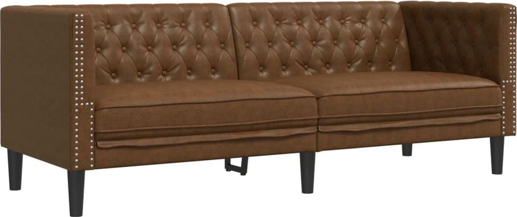 Chesterfield-Sofa 3-Sitzer Braun Kunstleder in Wildleder-Optik