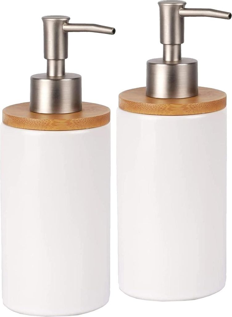 Set von 2 keramischen Seifenspendern 500 ml mit Metallpumpe für Duschgel und Geschirrspülmittel - Flüssigkeitsdispenser für Küche und Badezimm...