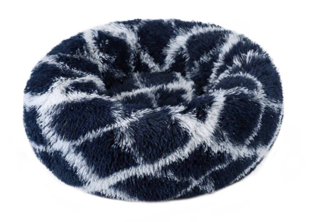 Katzenbett Hundebett Baumwolle und Samt, Blau und weiß Durchmesser 40cm, Höhe 15cm