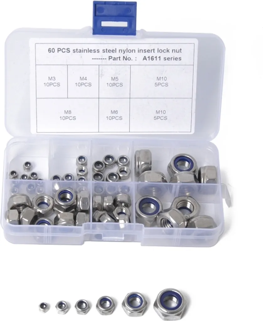 Set 60 Dadi Inox 304 Autobloccanti Professionale M3-M10 - Offertissima