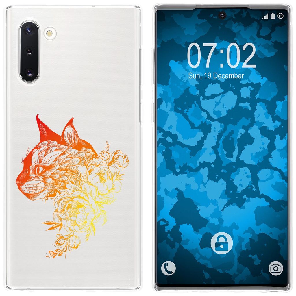 PhoneNatic Case kompatibel mit Samsung Galaxy Note 10 Silikon-Hülle Floral Katze M2-2