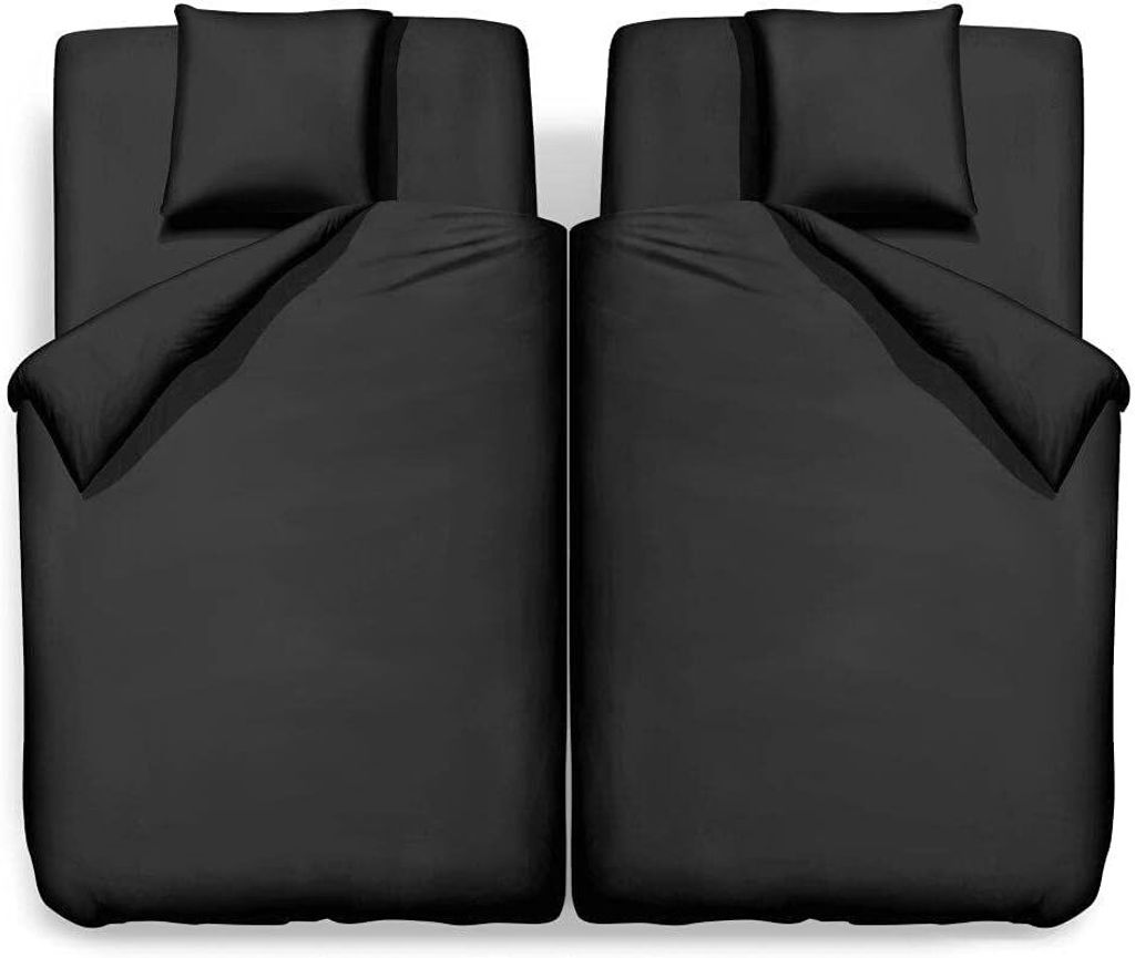Bettwäsche 135x200 4teilig Einfarbig Schwarz Kissenbezug Produktbild 