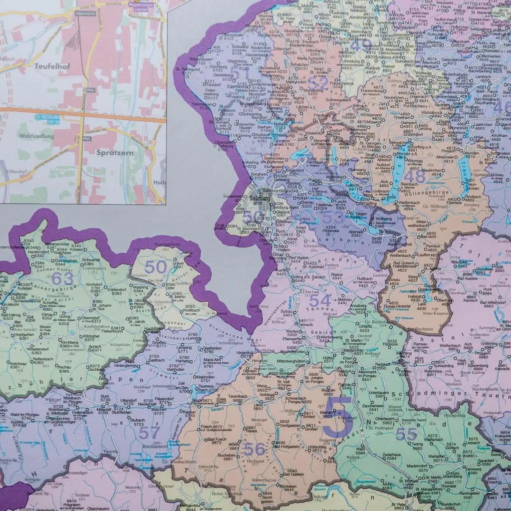 Carte postale Autriche 1:500.000 plan mural des codes postaux