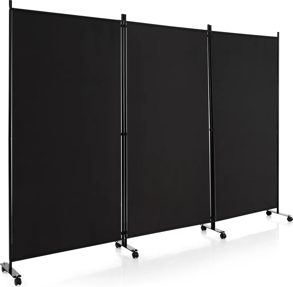 COSTWAY Paravent 3 volets noir 262x180 cm pliable pour bureau