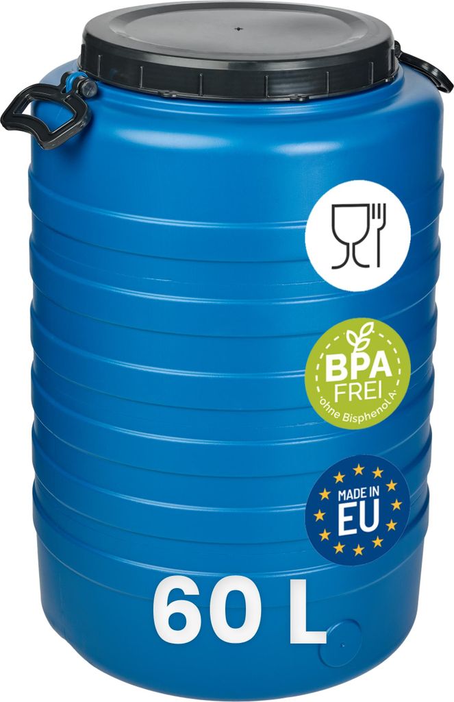 Garronda 60L Weithalsfass Fasssilage Gepäcktonne Gärfass Gärbehälter Futtertonne (Blau)