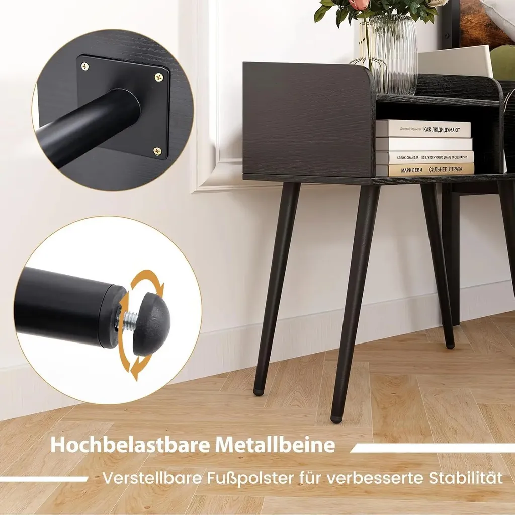Table d'appoint noire avec compartiment - Style marocain moderne - Métal - 5