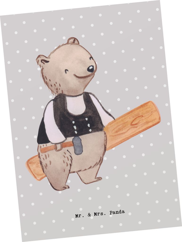 Mr. & Mrs. Panda Grußkarte Zimmermann Herz - Grau Pastell - Geschenk, Ansichtskarte, Postkarte, Postkarten, Ansichtskarten, Kunstkarten