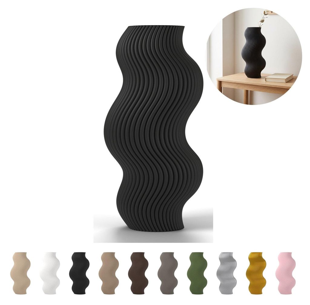 Vaso decorativo ondulato 18,4 cm, rigato in PLA – Nero Immagine del prodotto 