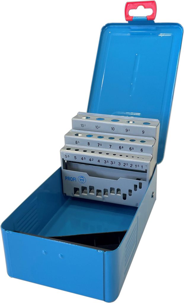 PTG Metallkassette leer blau 24-tlg. für Spibos DIN 338 1,0 - 10,5 x 0,5 mm + Kernlochmaße