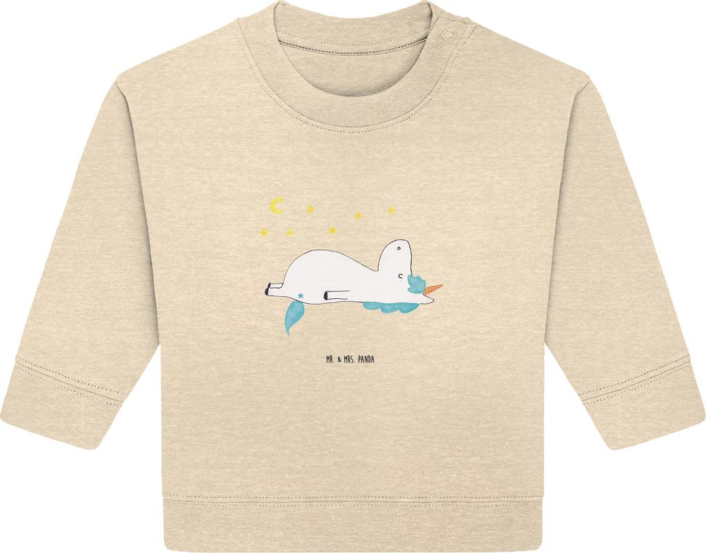 Mr. & Mrs. Panda Organic Baby Pullover Einhorn Sternenhimmel 6. - 12. Monat - Natural Raw - Geschenk, Einhörner, Unicorn, Sterne, Verrückt, Bullover