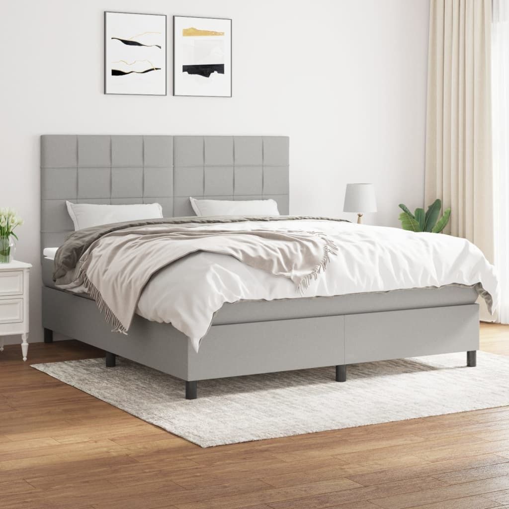 Boxspringbett mit Matratze Hellgrau 180x200 cm Stoff , Klassische Betten Design 2024