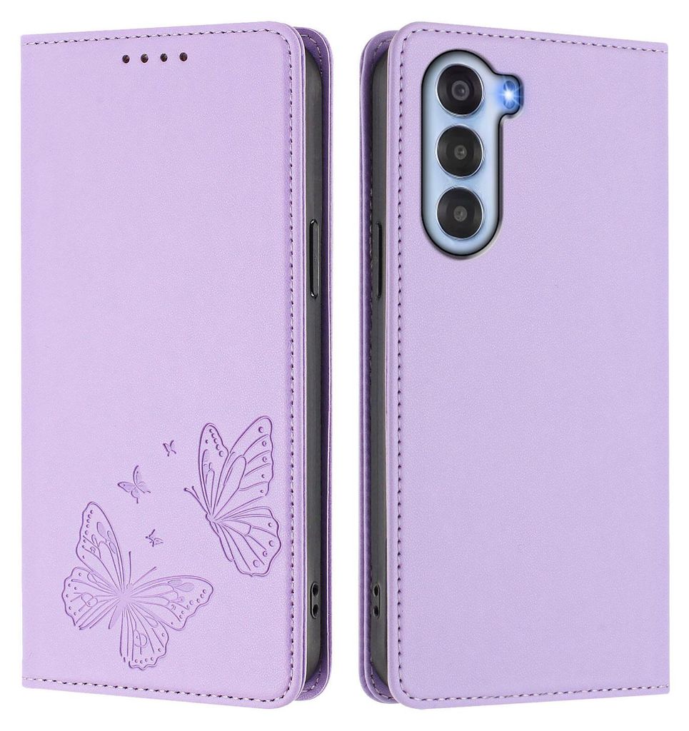 Lederhülle für ZTE Nubia S, Schmetterling Prägung Leder Brieftasche Schutzhülle mit Ständer Violett