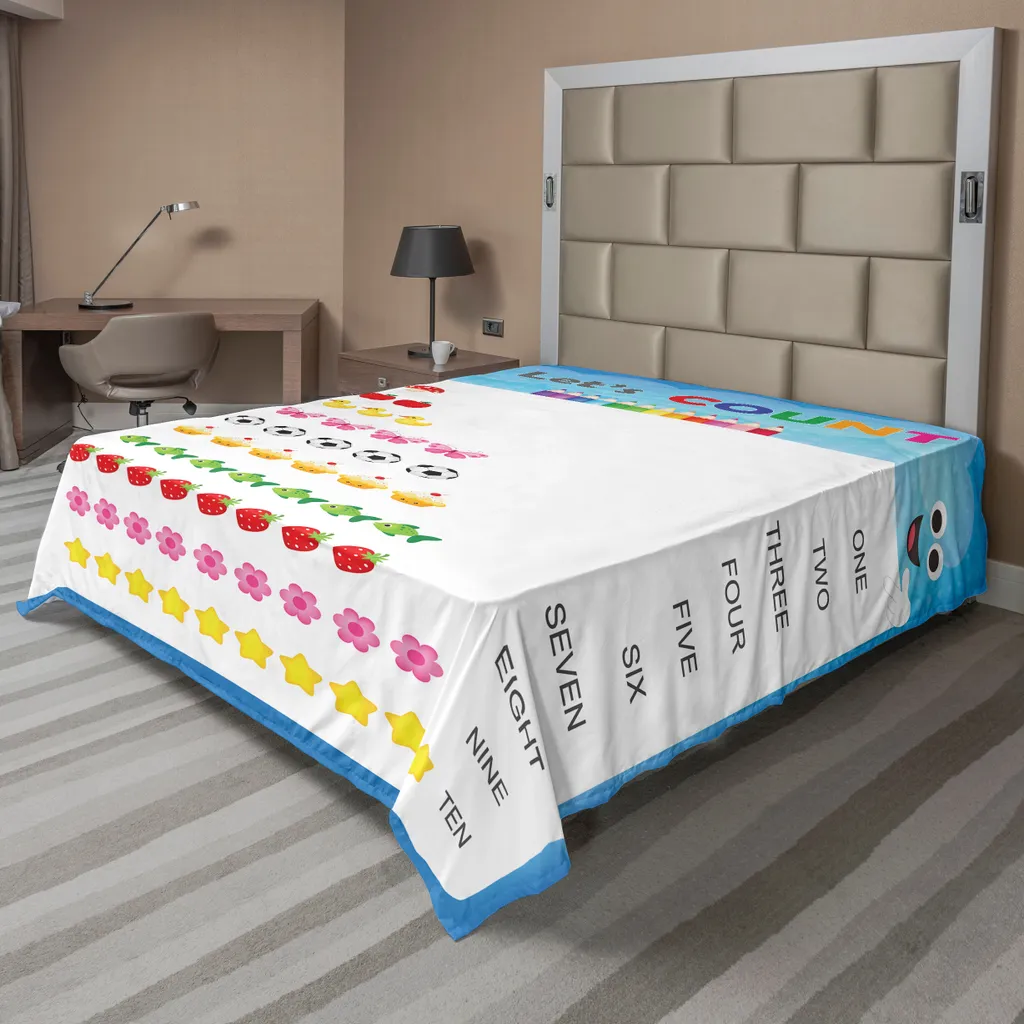 Drap de lit enfant éducatif pour apprendre les nombres en bleu et blanc