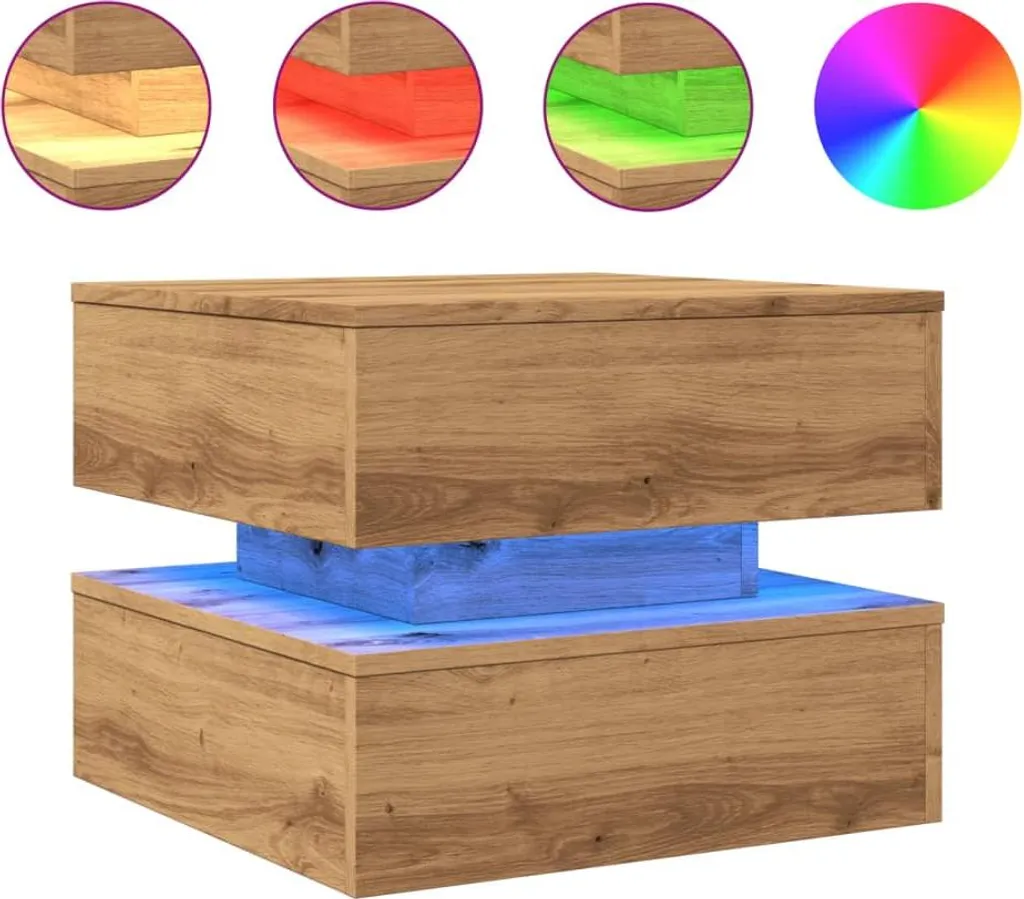 vidaXL Tavolino con luci LED Rovere artigianale 50x50x40 cm
