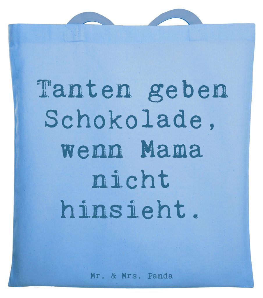 Mr. & Mrs. Panda Tote Bag Spruch Tante Schokolade - Sky Blue - Geschenk, Verwandtschaft, Neffe, Schultasche, Freuden, Einkaufstasche, Jutebeutel, s...