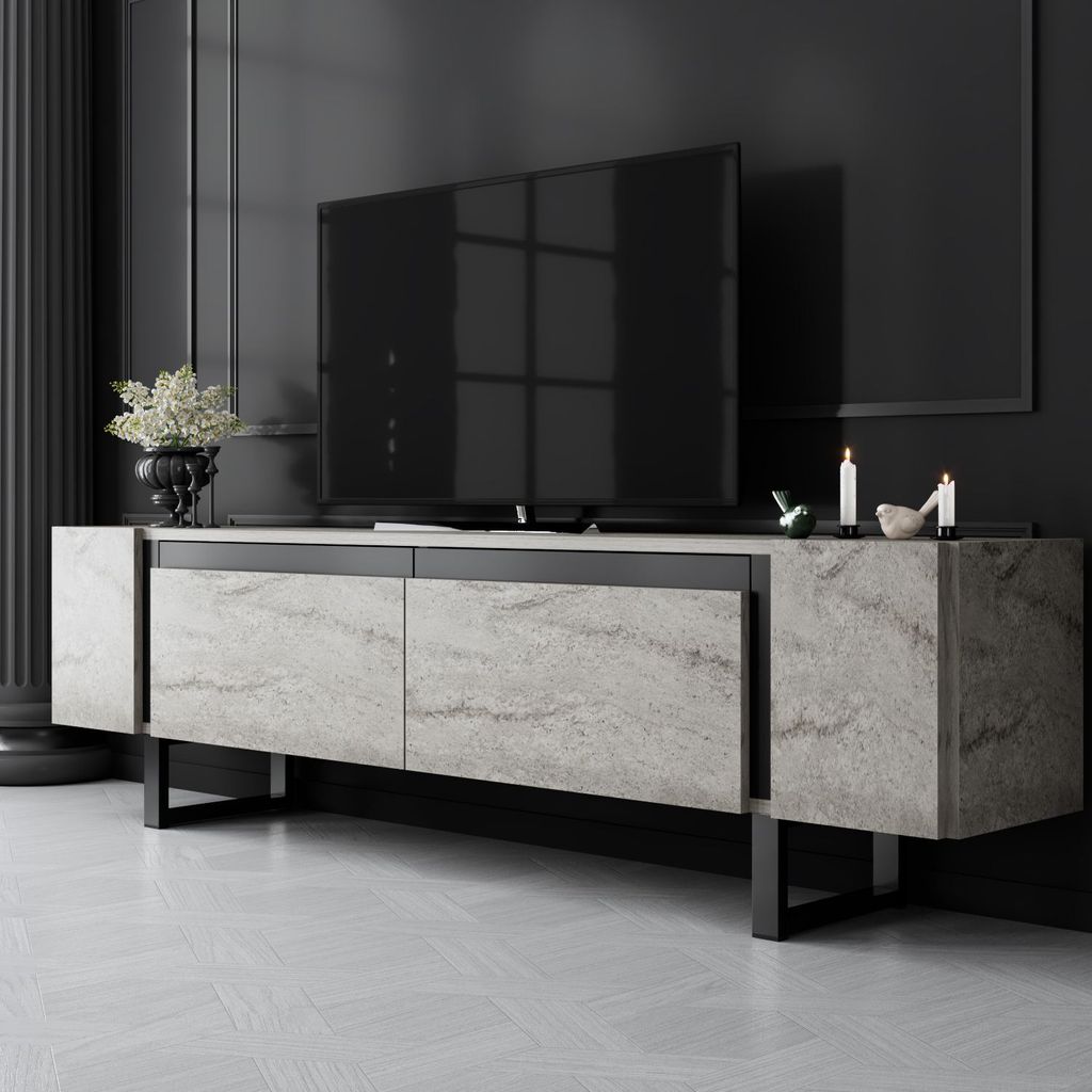 Skye Decor, Yildiz - Travertine, Black, TV-Ständer, Travertin, 100 % MELAMINBESCHICHTETE SPANPLATTEN, 180 x 50 x 30 cm