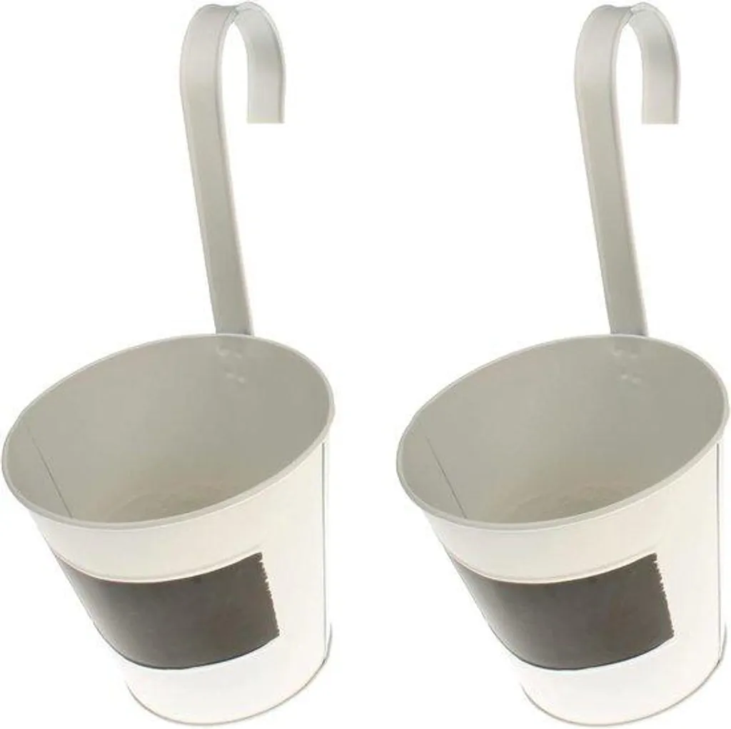 Lot de 2 pots suspendus blanc shabby chic en métal pour balcon