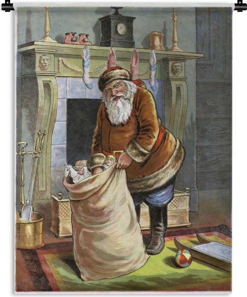 MuchoWow Wandteppich Wandbehang Weihnachtsmann - Weihnachtsgeschenk - Vintage 120x160 cm Tapisserie Dekoration Wandtuch - Wohnzimmer - Moderne