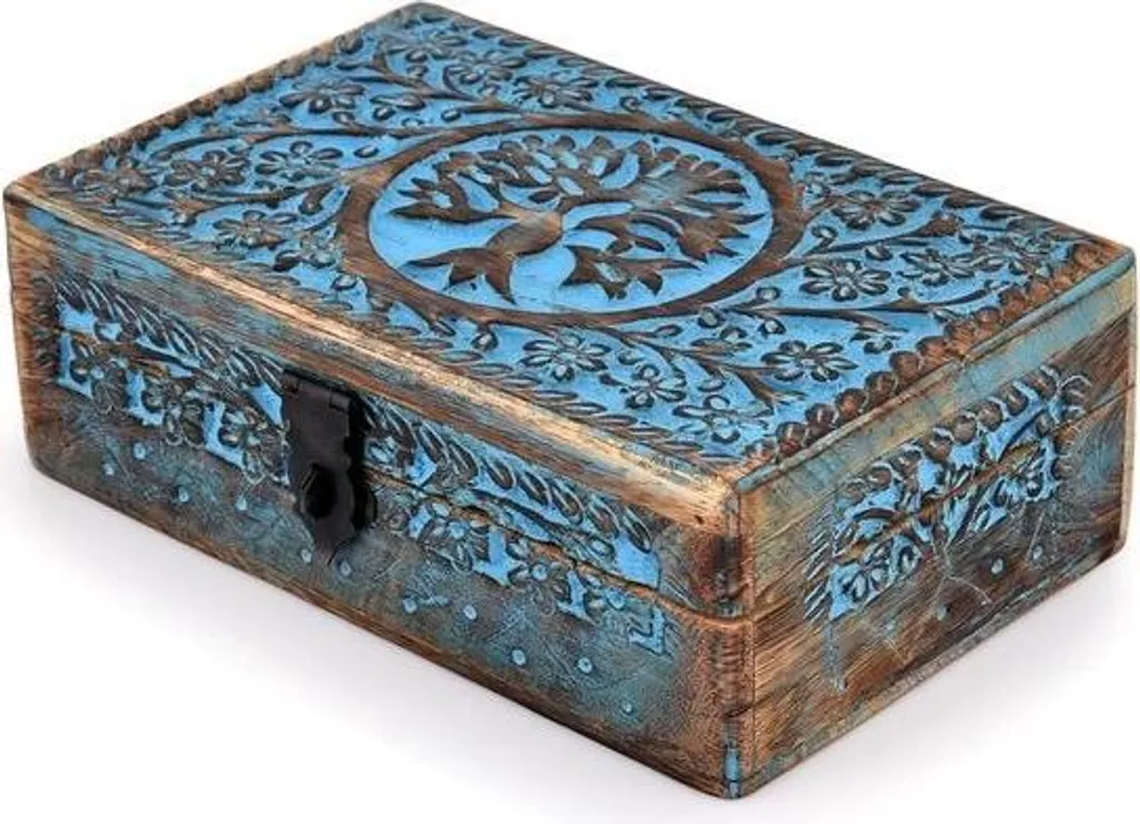 Coffret à bijoux en bois sculpté Arbre de Vie - Boîte avec verrouillage
